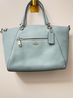 Coach Light Blue Pebbled Leather Tote with Silver Hardware